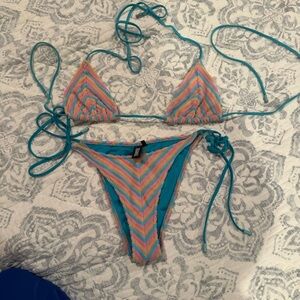 Triangl Swimwear Teal and Pastel Striped Bikini